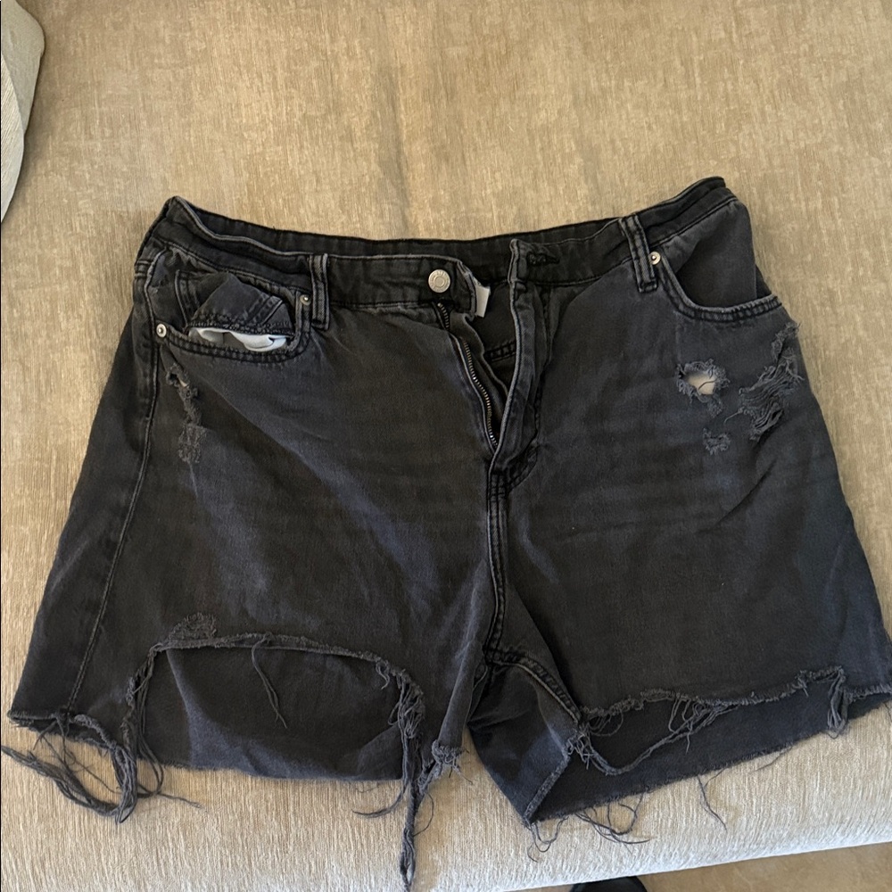 H&M Distressed Black Denim Shorts